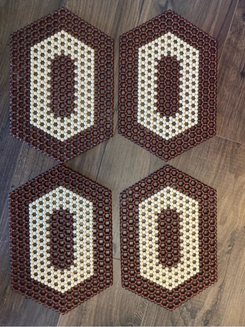 Home Accents Brown and Cream Beaded Hexagon Coasters - Set of 4